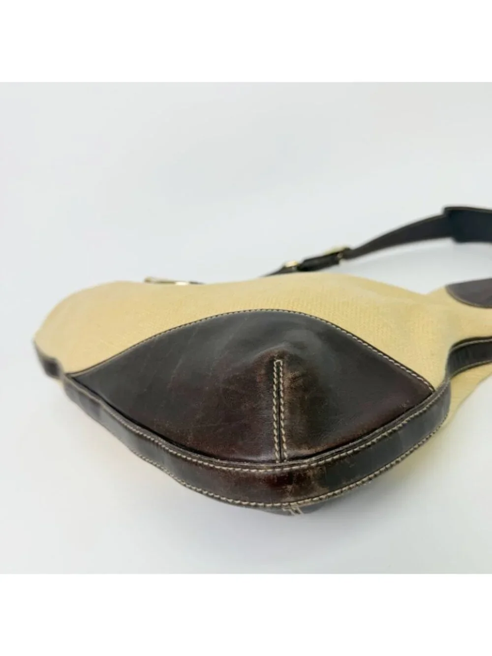 Gucci Horsebit Canvas Hobo Shoulder Bag Beige Brown Gold Vintage